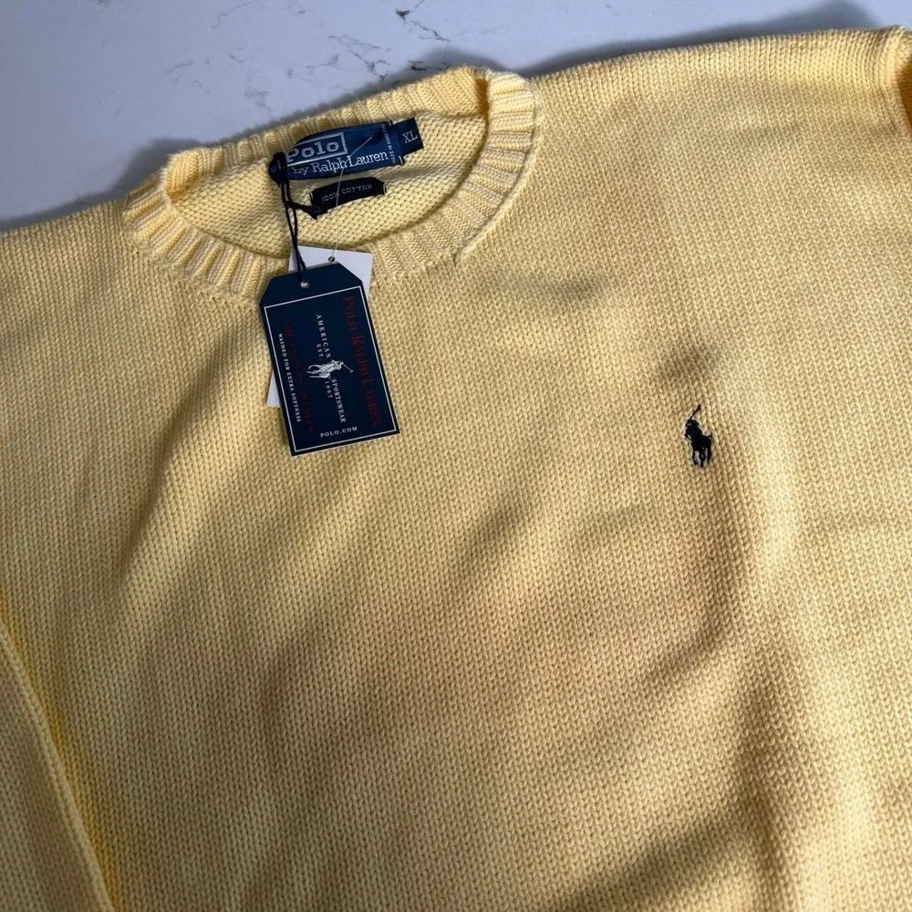 Polo Ralph Lauren Men's XL Yellow Crewneck Cotton Sweater Pony Logo NWT